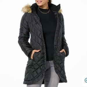 NWT Sporto Black Quilted Puffer Coat with Faux Fur Hood. Size 2X.